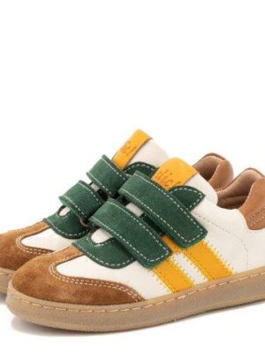Clic! Klittenbandschoen offwhite met cognac, groen en geel