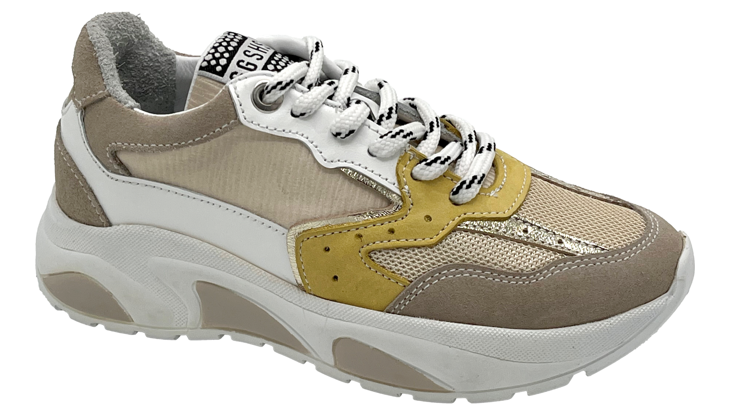 GIGA sneaker // taupe met okergeel