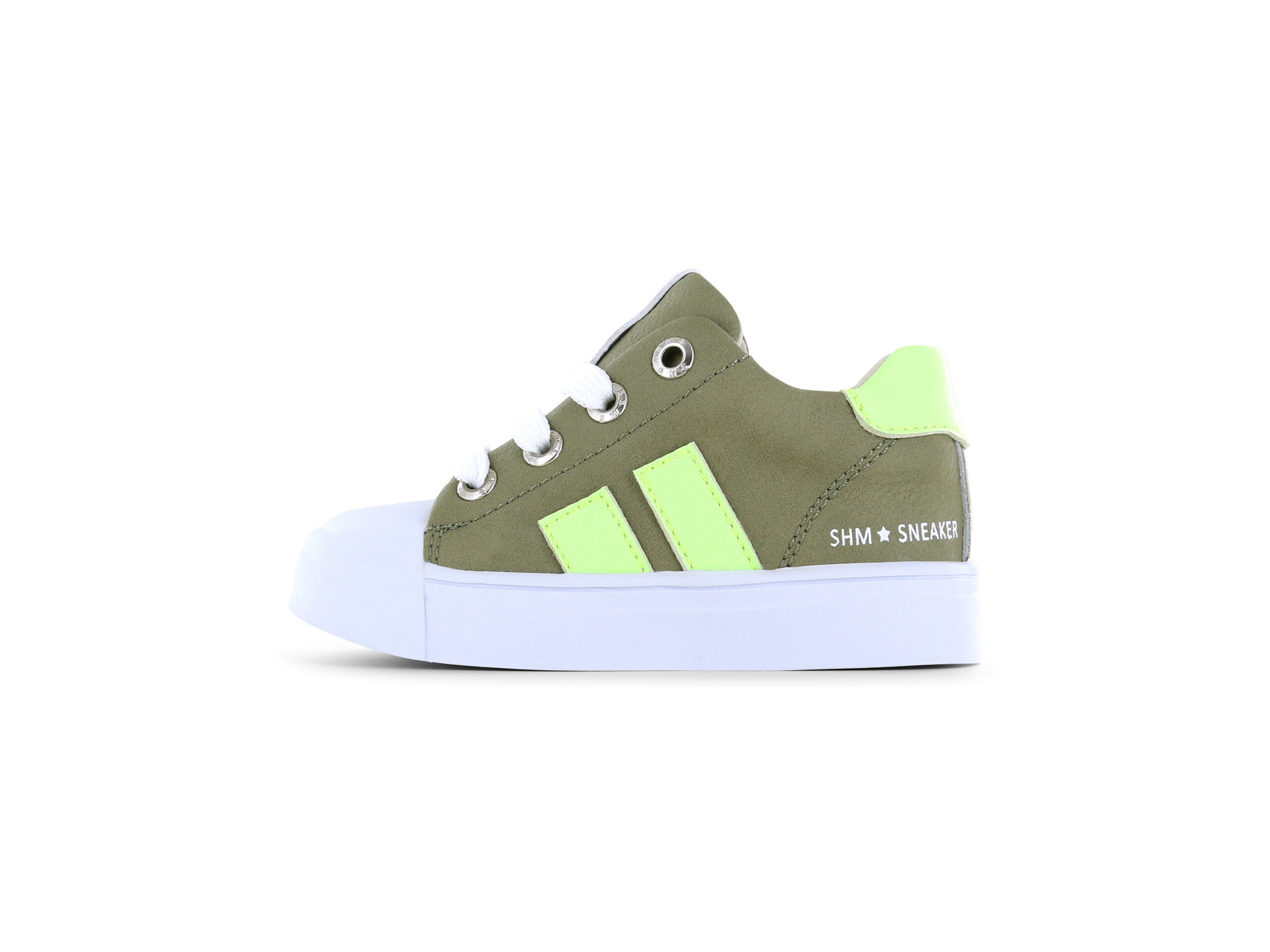 Shoesme olijfgroene sneaker met felgroene striping - Afbeelding 3