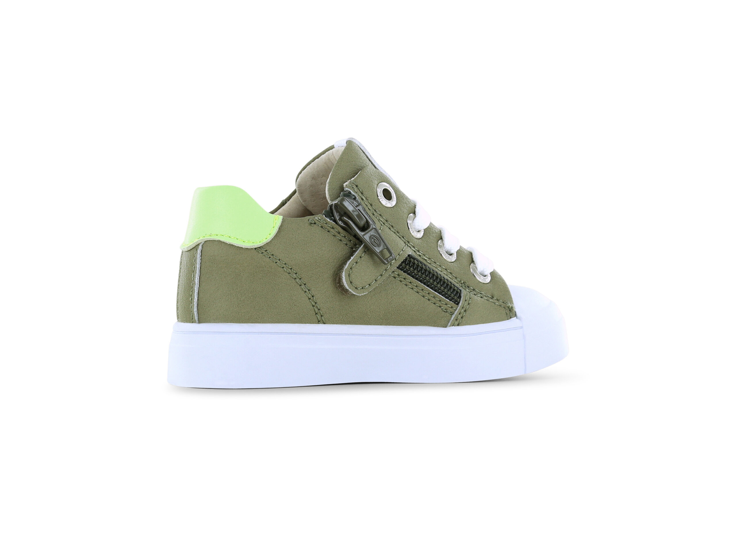 Shoesme olijfgroene sneaker met felgroene striping - Afbeelding 2