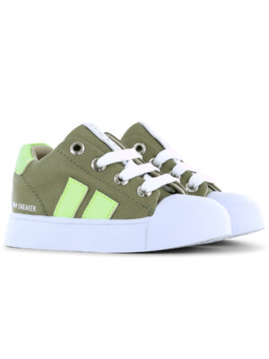 Shoesme olijfgroene sneaker met felgroene striping