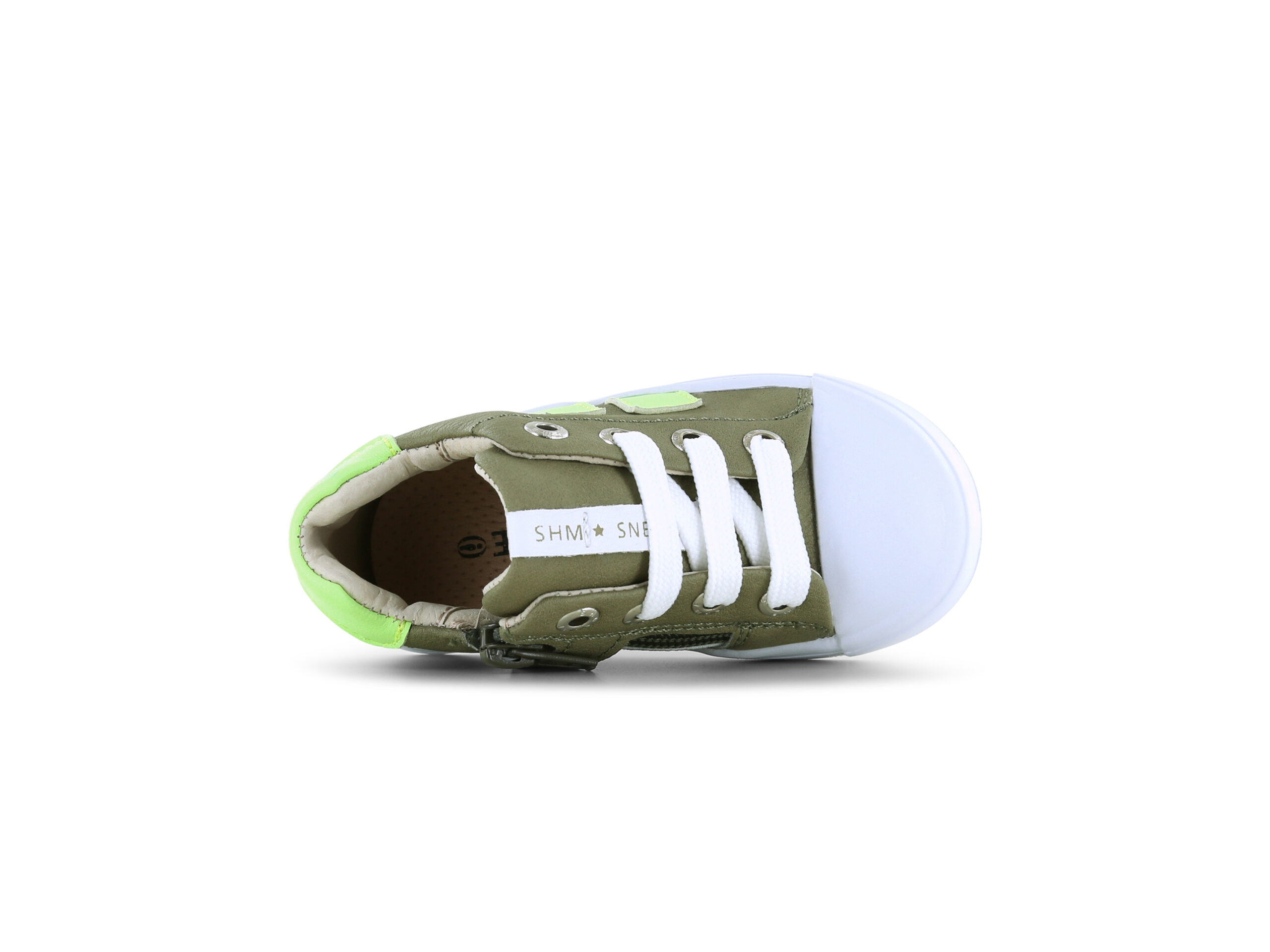 Shoesme olijfgroene sneaker met felgroene striping - Afbeelding 4