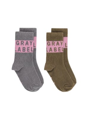 Gray Label Logo Ribbed Socks 2-pack // Woody - Bubblegum