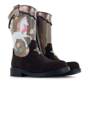 Shoesme cowboylaars donkerbruin met unicorn en roze