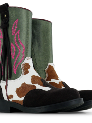 Shoesme cowboylaars bruin met koeienvacht en roze