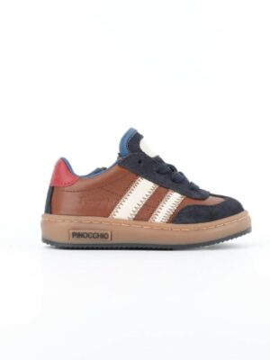 Pinocchio sneaker // donkerblauw met cognac en rood