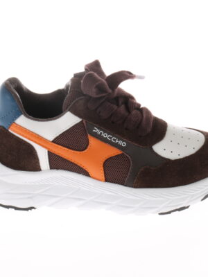 Pinocchio sneaker // donkerbruin met wit en oranje